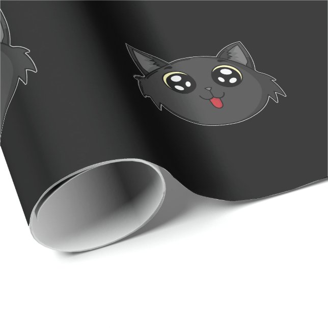 Papier Cadeau Le chat noir tire la langue (Coin rond)