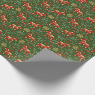 Papier Cadeau Le Cheval de Noël vert