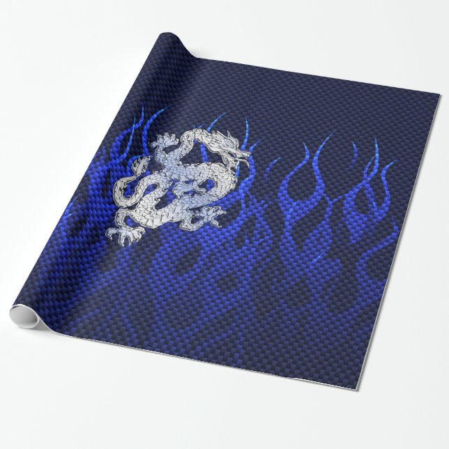 Papier Cadeau Le chrome bleu aiment le style de fibre de carbone (Déroulé)