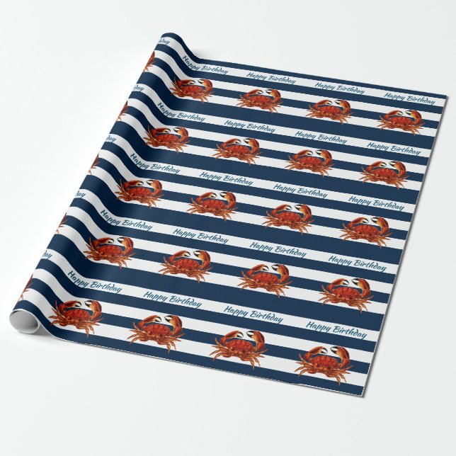 Papier Cadeau Le crabe rouge côtier en bandes marines (Déroulé)