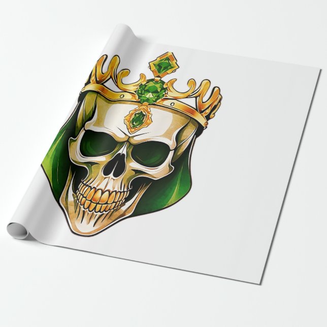 Papier Cadeau Le crâne roi vert avec une couronne juive (Déroulé)