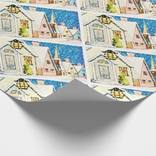 Papier Cadeau Le cru loge la neige de village de devanture de