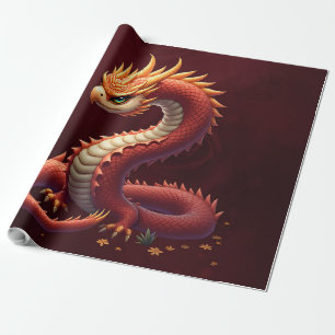 Papier Cadeau Le dragon serpent doré.