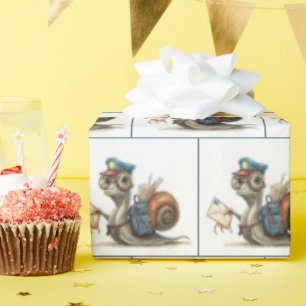 Papier Cadeau Le facteur d'escargot livre du courrier