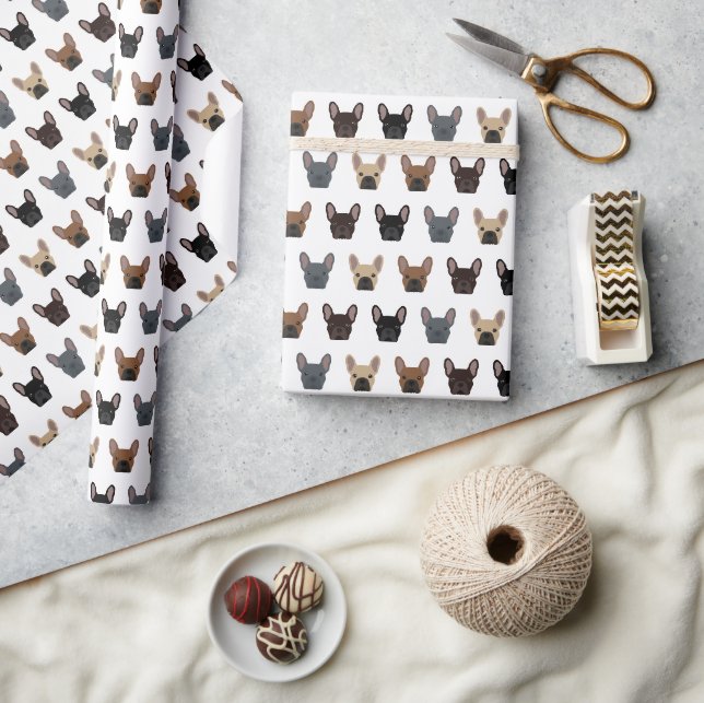 Papier Cadeau Le gentil Bulldog français face Motif (Artisanat)