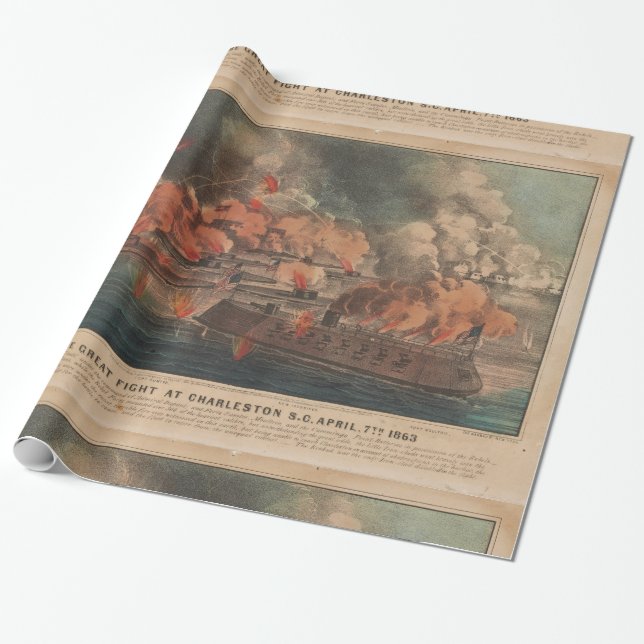 Papier Cadeau Le Grand Combat À Charleston 1863 Guerre Civile (Déroulé)