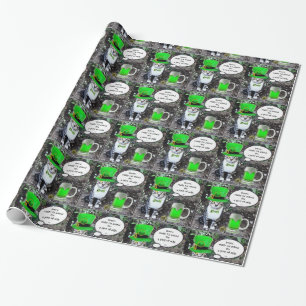 PAPIER CADEAU LE JOUR DE SAINT PATRICK CAT WITH GREEN IRISH