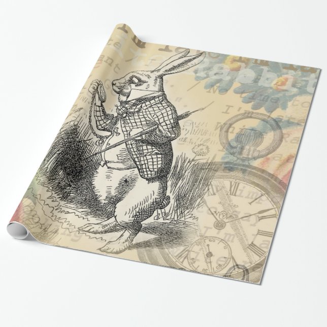 Papier Cadeau Le lapin blanc Alice au pays des merveilles (Déroulé)
