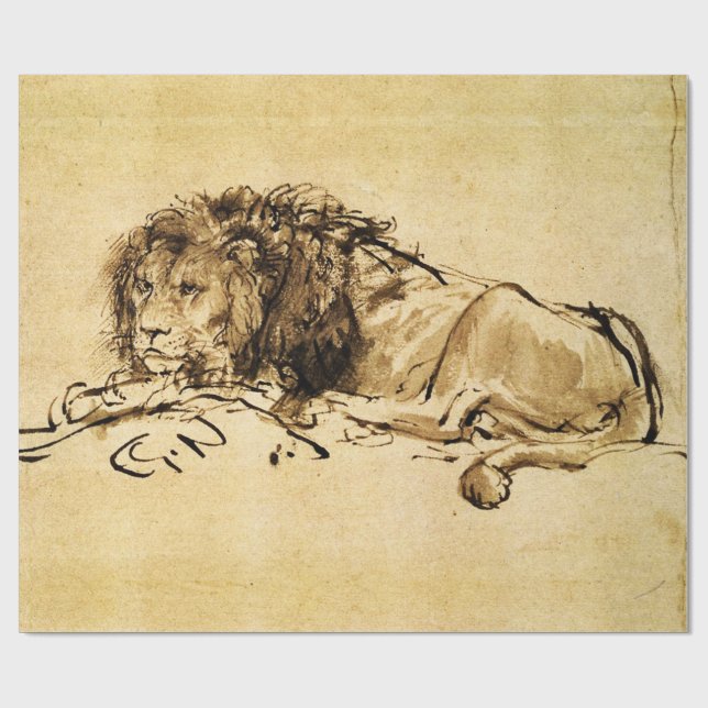 Papier Cadeau LE LION DU CAP, par Rembrandt Sepia, Black (Plat)