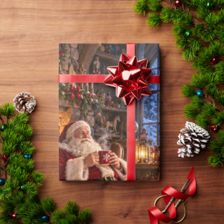 Papier Cadeau Le matin après Noël, le Père Noël et les rennes