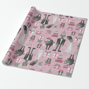 Papier Cadeau le monstre rose de noël marié frankenstein