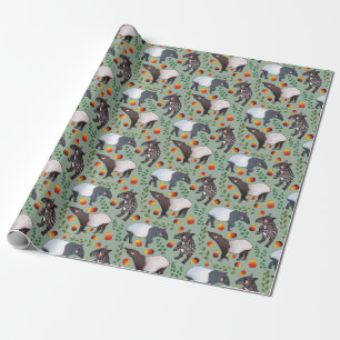 Papier Cadeau Le Motif animal du Tapir de Malaisie vert et noir