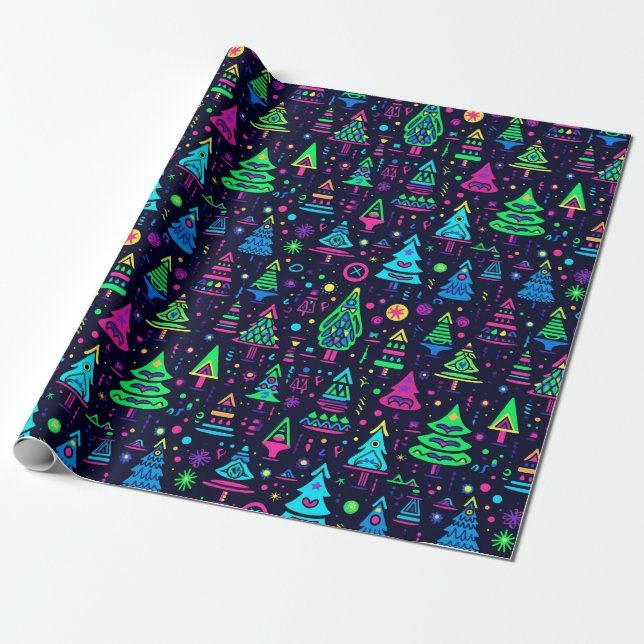 Papier Cadeau Le Motif de Neon Christmas Tree (Déroulé)