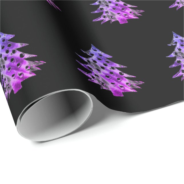 Papier Cadeau Le motif pourpre rose noir d'arbre de Noël (Coin rond)