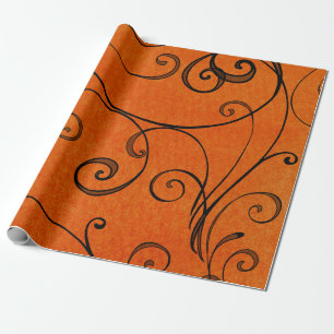 Papier Cadeau Le noir tourbillonne sur le papier orange