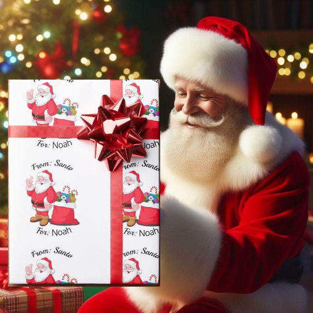 Papier Cadeau Le nom de l'enfant du Père Noël classique Noël (Créateur téléchargé)