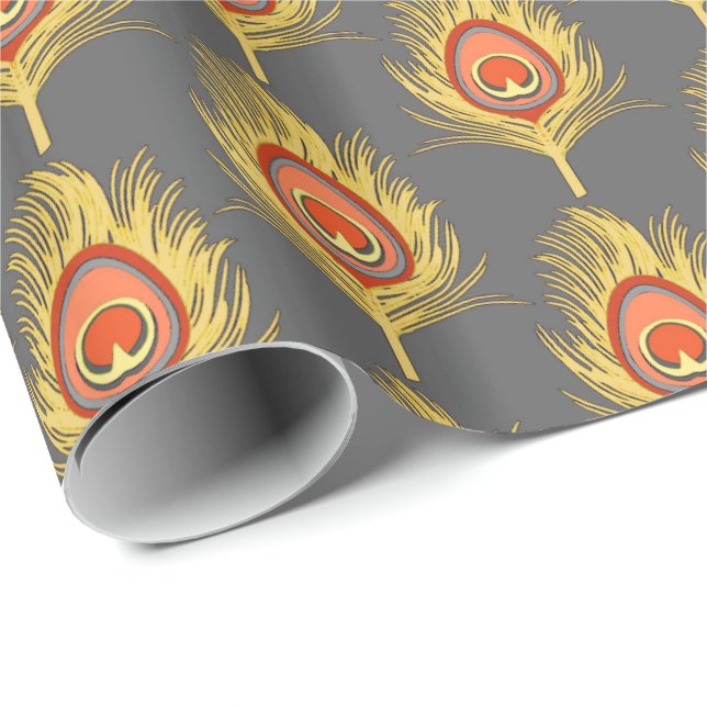 Papier Cadeau Le paon fait varier le pas, jaune de moutarde sur (Coin rond)