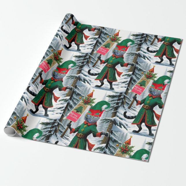 Papier Cadeau Le papier d'emballage de Noël Joyeux elfe de la fo (Déroulé)