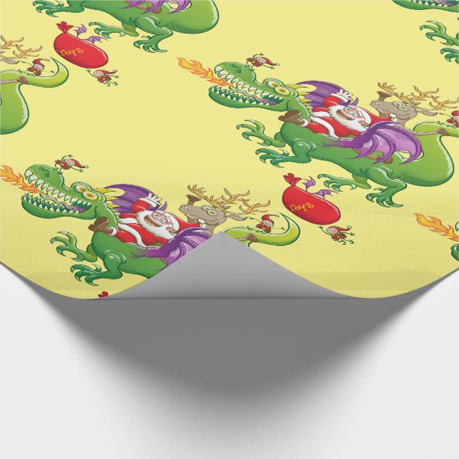 Papier Cadeau Le père noël a changé son renne pour un dragon (Coin)