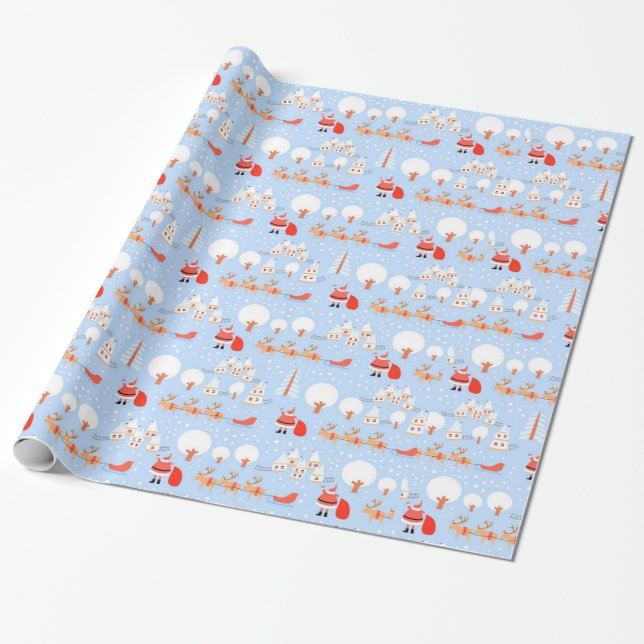 Papier Cadeau Le Père Noël arrive avec Reindeer (Déroulé)