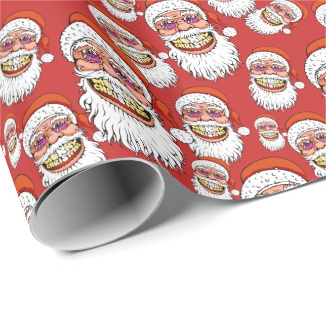 Papier Cadeau le père noël avec le sourire de Joyeux Noël (Coin rond)