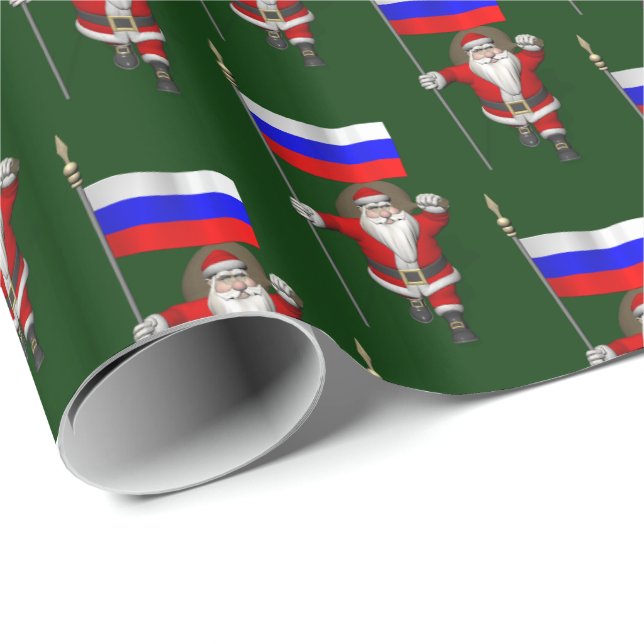 Papier Cadeau Le Père Noël Avec L'Ensigne De La Russie (Coin rond)