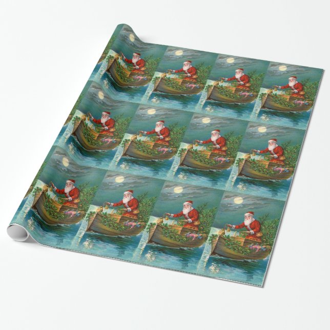 Papier Cadeau Le père noël dans le bateau (Déroulé)