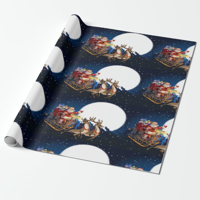 Papier Cadeau Le Père Noël dans le ciel (Déroulé)