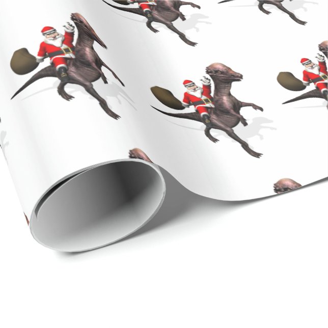 Papier Cadeau Le Père Noël En Train De Circuler Sur Pachyosaurus (Coin rond)