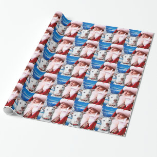 Papier Cadeau Le père noël et chien blanc de Pitbull Terrier