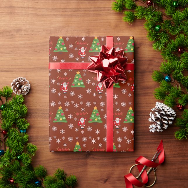 Papier Cadeau Le Père Noël et l'arbre de Noël (Cadeau de vacances)