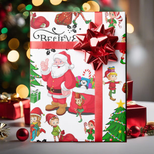 Papier Cadeau Le Père Noël et les elfes le soir de Noël - Croyez