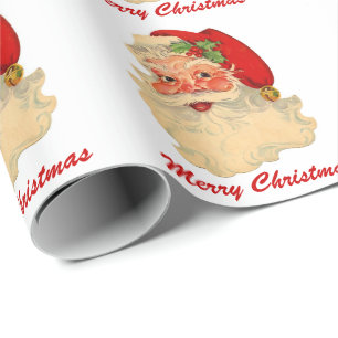 Papier Cadeau Le père noël gai classique font face à Noël fa