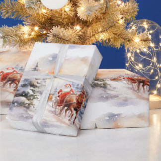 Papier Cadeau Le Père Noël livre des cadeaux dans un pays des me
