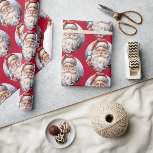 Papier Cadeau Le Père Noël rétro dans un Motif de Noël Casquette