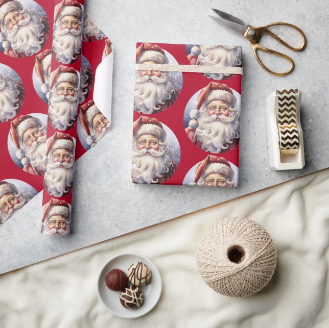 Papier Cadeau Le Père Noël rétro dans un Motif de Noël Casquette (Artisanat)