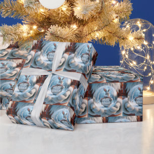 Papier Cadeau Le Père Noël tient un lobe de neige