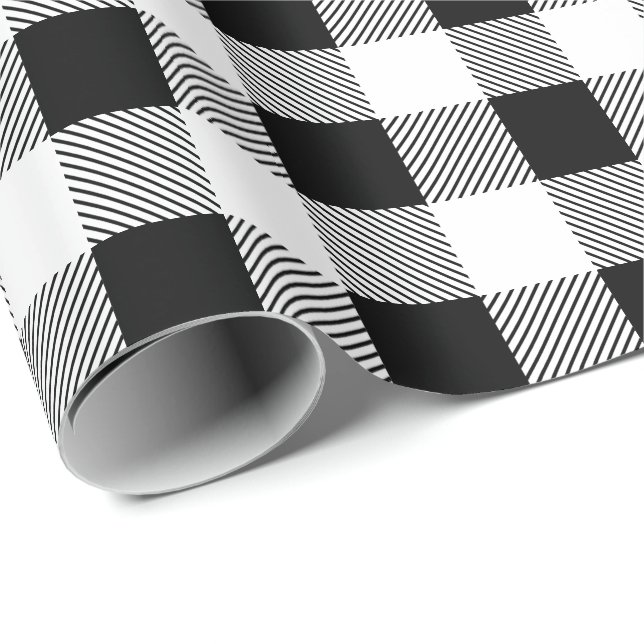 Papier Cadeau Le plaid de Buffalo vérifie noir et blanc (Coin rond)