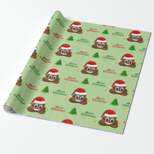 Papier Cadeau le poo emoji de Noël avec chapeau de santa envelop