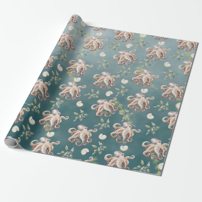 Papier Cadeau Le poulpe Sous Un Papier D'Enveloppement De La Mer (Déroulé)