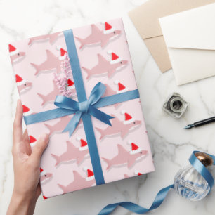 Papier Cadeau Le requin rose en Noël à Santa Hat