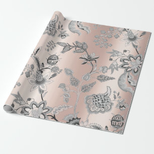 Papier Cadeau Le rose floral de rose de gris argenté nacré