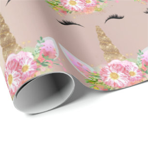 Papier Cadeau Le rose floral d'or de rose de parties