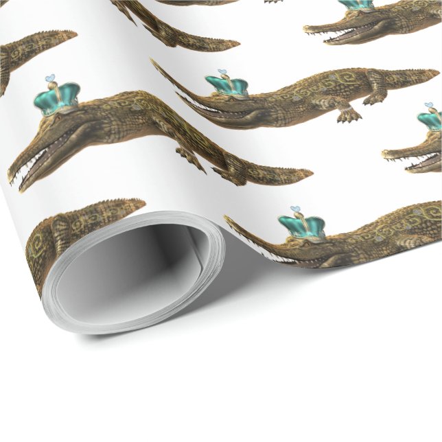 Papier Cadeau Le Royal Croc - Alligator avec Bijoux et Couronne (Coin rond)