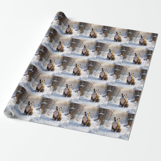 Papier Cadeau Le Staffordshire Américain Laisser Neige Noël (Déroulé)