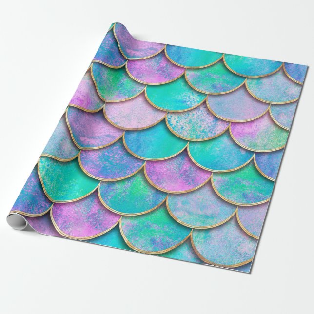 Papier Cadeau L'échelle de poisson de sirène vague motif japonai (Déroulé)