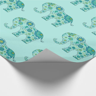 Papier Cadeau L'éléphant fleurit Teal
