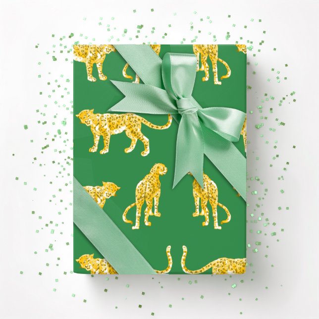 Papier Cadeau Leopard Catwalk in Green and Yellow (Créateur téléchargé)