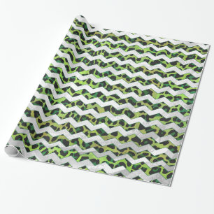 Papier Cadeau Leopard Chevron noir et vert