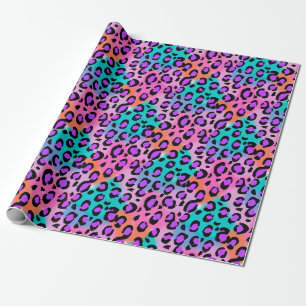 Papier Cadeau Léopard clair, aqua violet rose